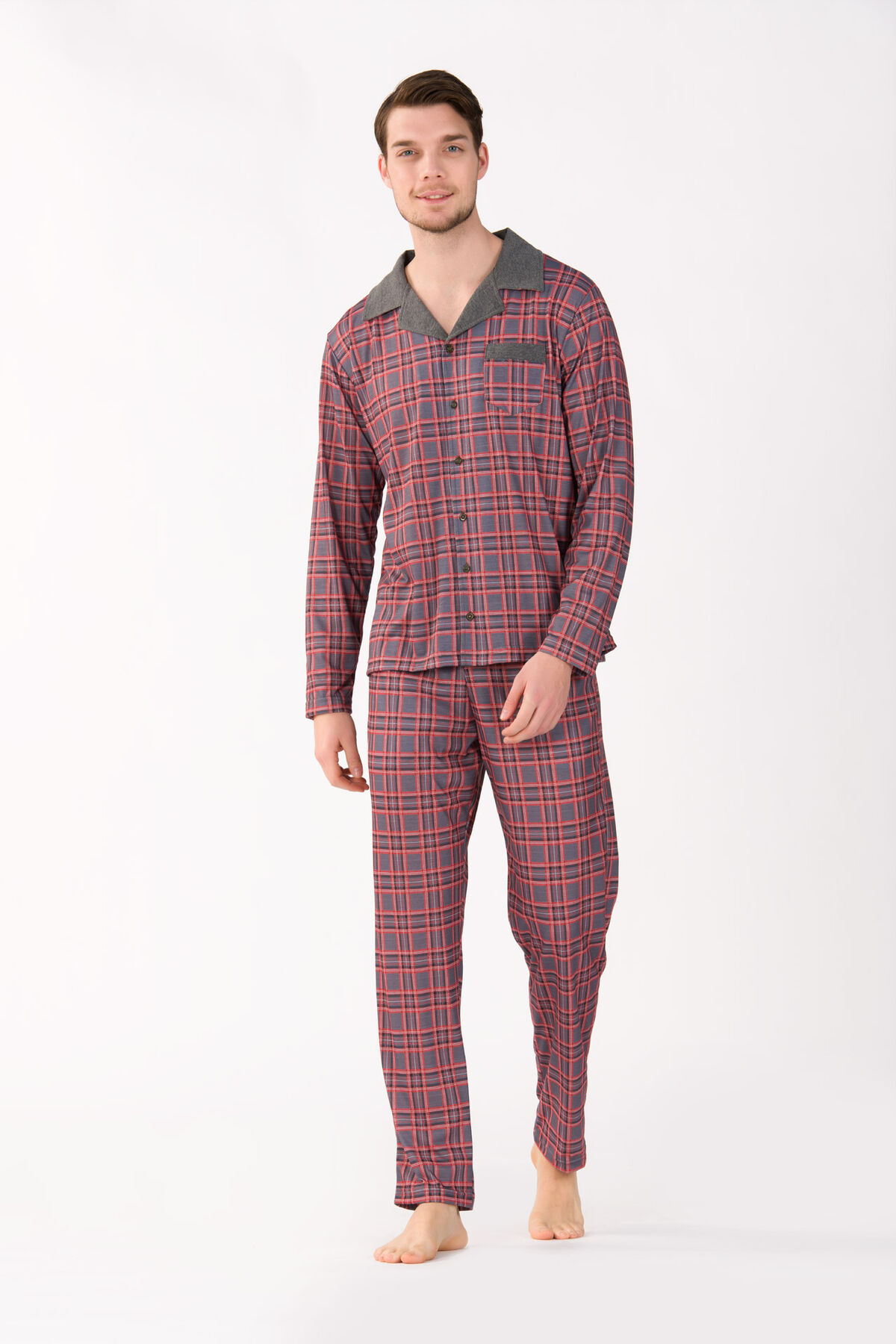Kareli Viskon Erkek Pijama Takımı