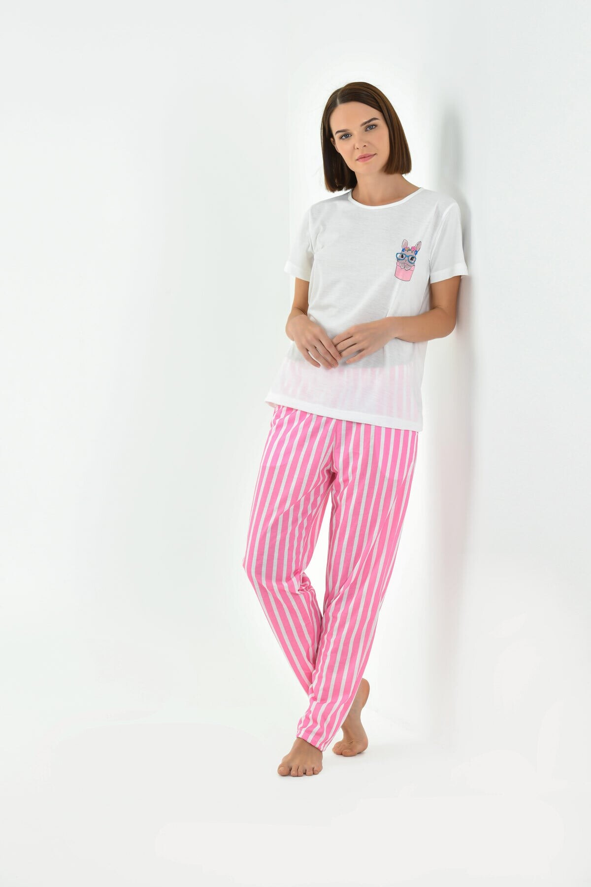 ÇİZGİLİ KADIN PİJAMA TAKIMI - Thumbnail