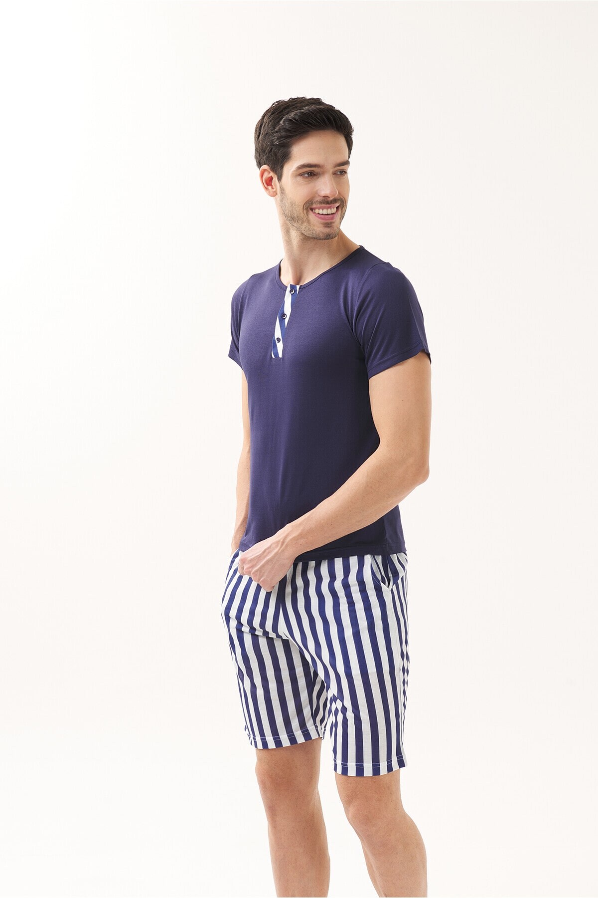 ÇİZGİLİ VİSKON 3'LÜ ERKEK PİJAMA TAKIMI - Thumbnail