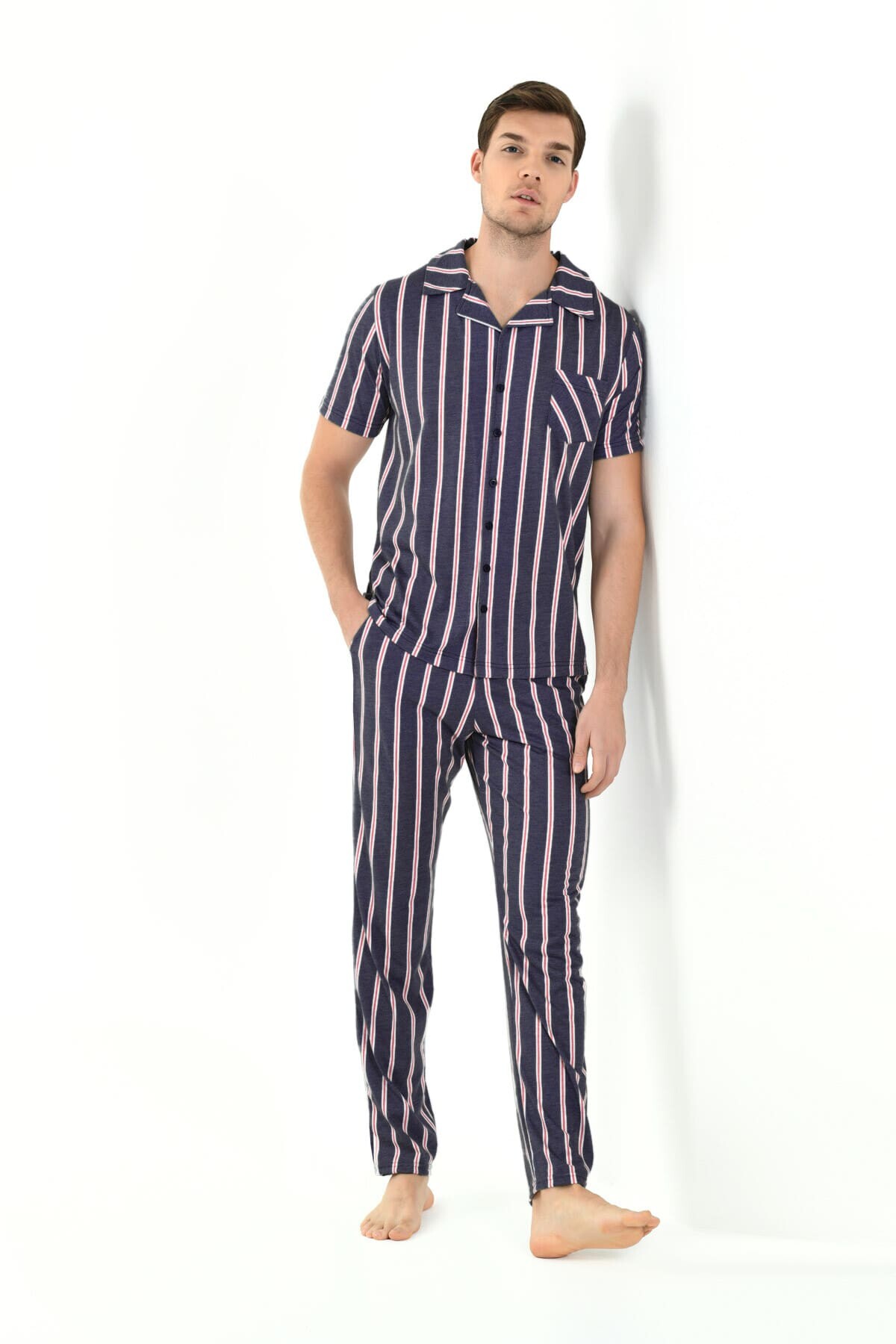 Yeni İnci - ÇİZGİLİ VİSKON 3'LÜ ERKEK PİJAMA TAKIMI (1)