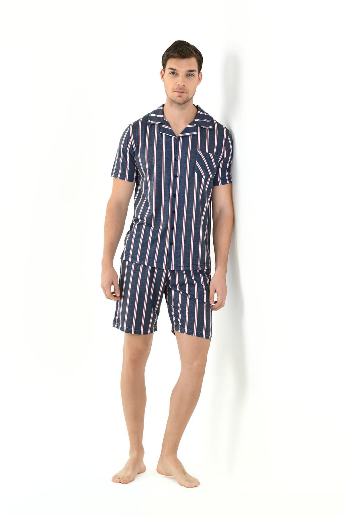 ÇİZGİLİ VİSKON 3'LÜ ERKEK PİJAMA TAKIMI - Thumbnail