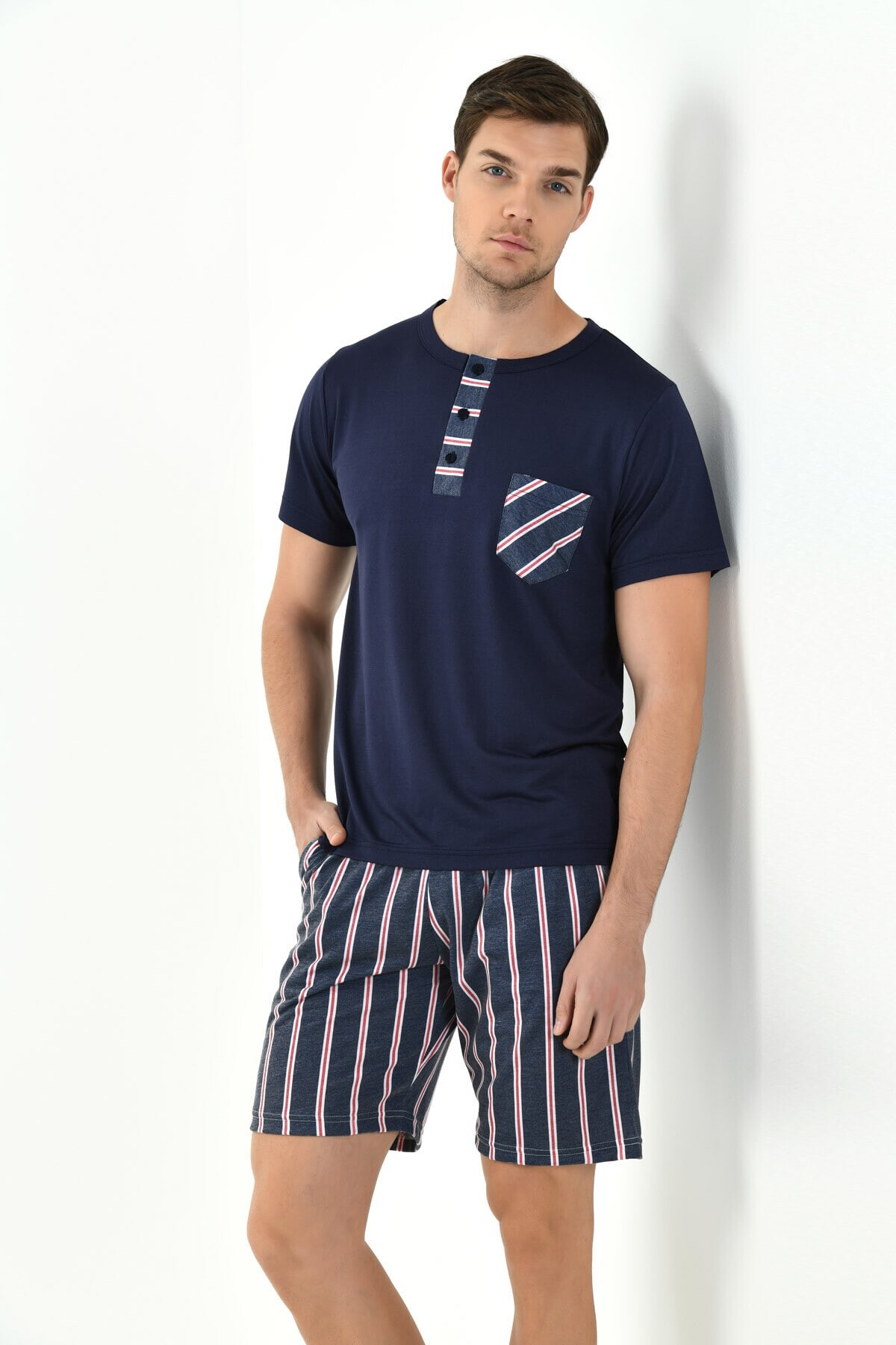 Yeni İnci - ÇİZGİLİ VİSKON ERKEK 3'LÜ PİJAMA TAKIMI