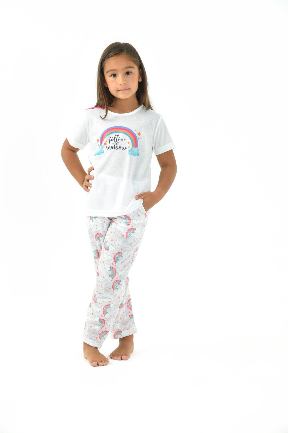Yeni İnci - GÖKKUŞAĞI BASKILI ÇOCUK PİJAMA TAKIMI