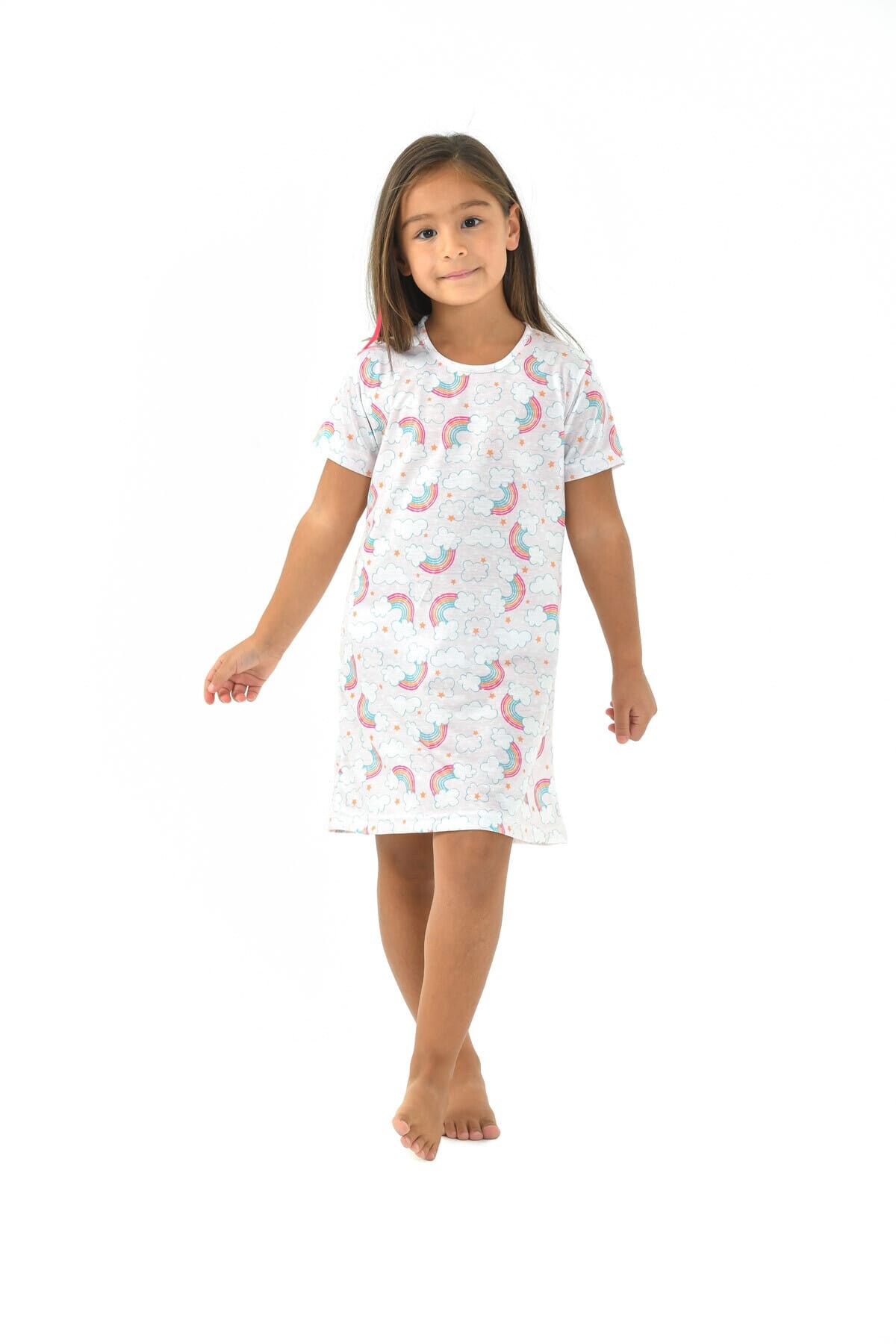  - GÖKKUŞAĞI BASKILI KIZ ÇOCUK GECELİK