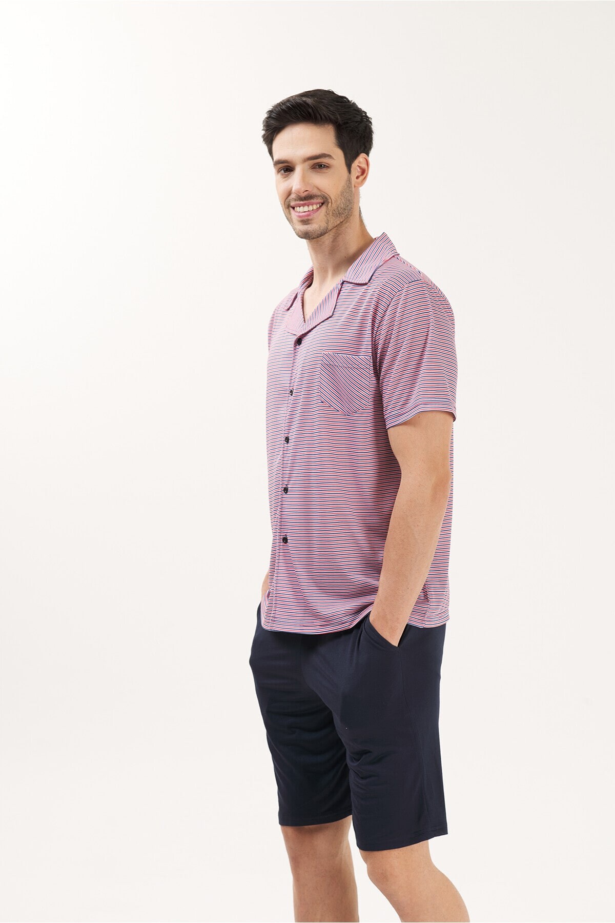 GÖMLEK YAKA 3'LÜ VİSKON ERKEK PİJAMA TAKIMI - Thumbnail