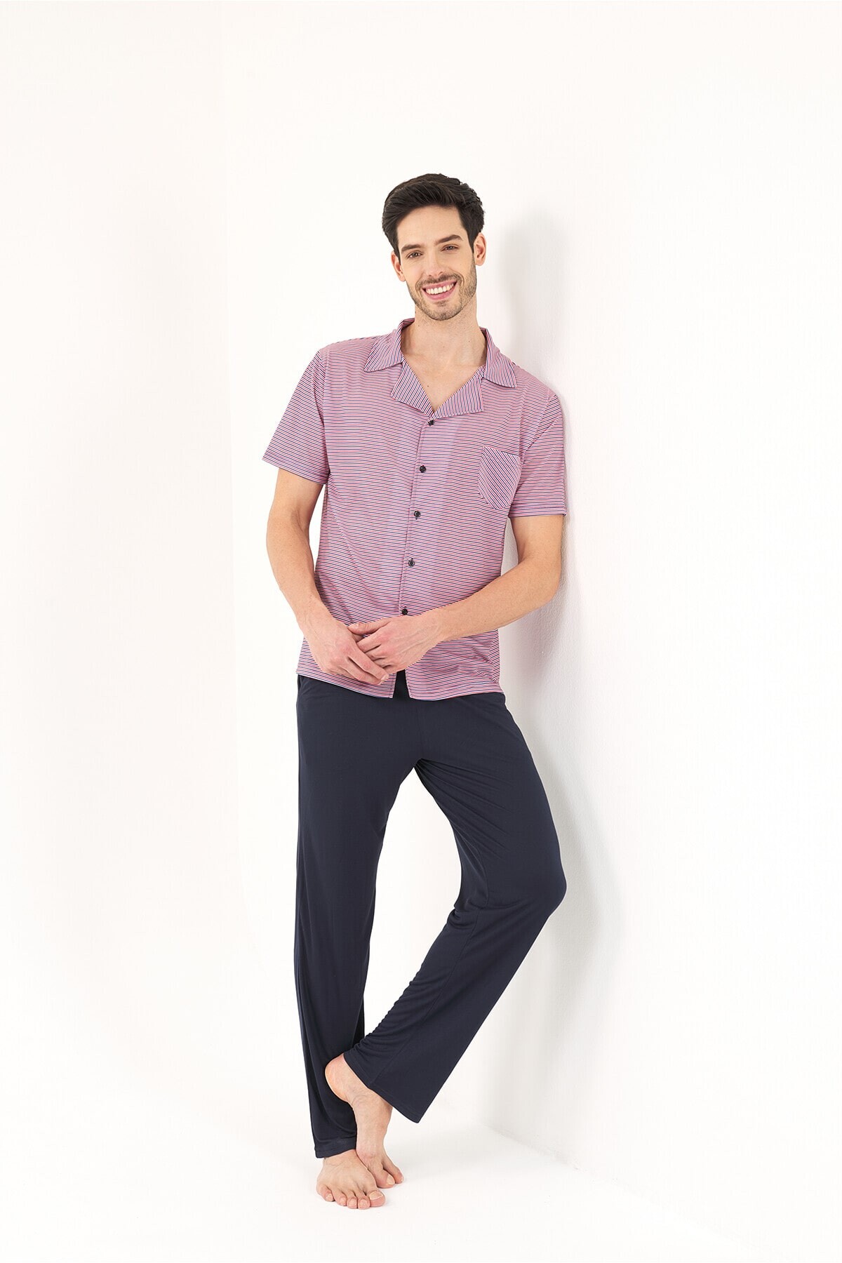 Yeni İnci - GÖMLEK YAKA 3'LÜ VİSKON ERKEK PİJAMA TAKIMI