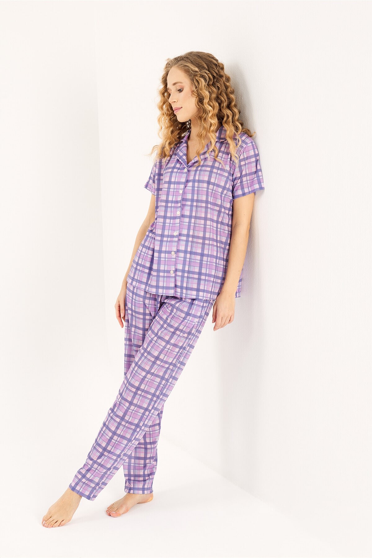 Yeni İnci - GÖMLEK YAKA PAMUKLU KADIN PİJAMA TAKIMI