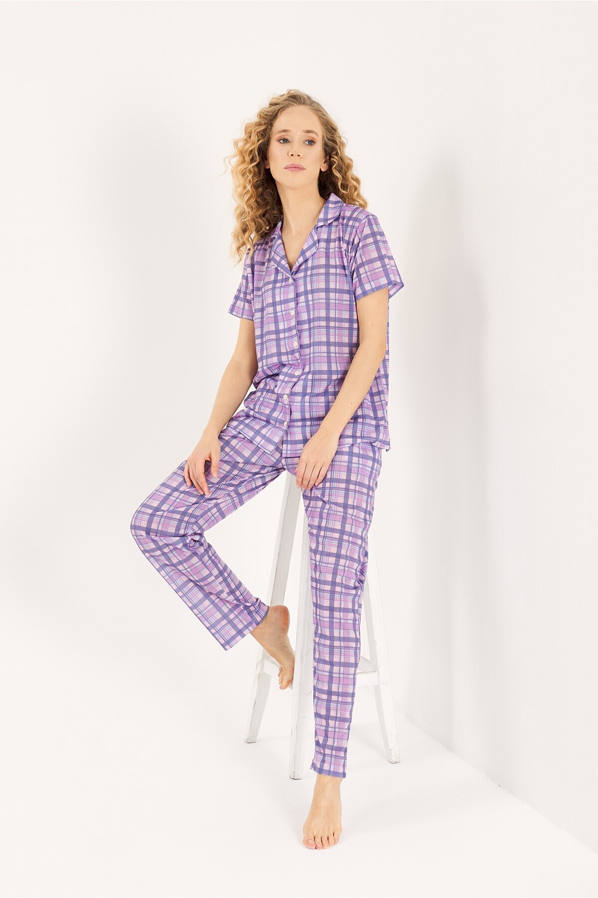 Yeni İnci - GÖMLEK YAKA PAMUKLU KADIN PİJAMA TAKIMI (1)