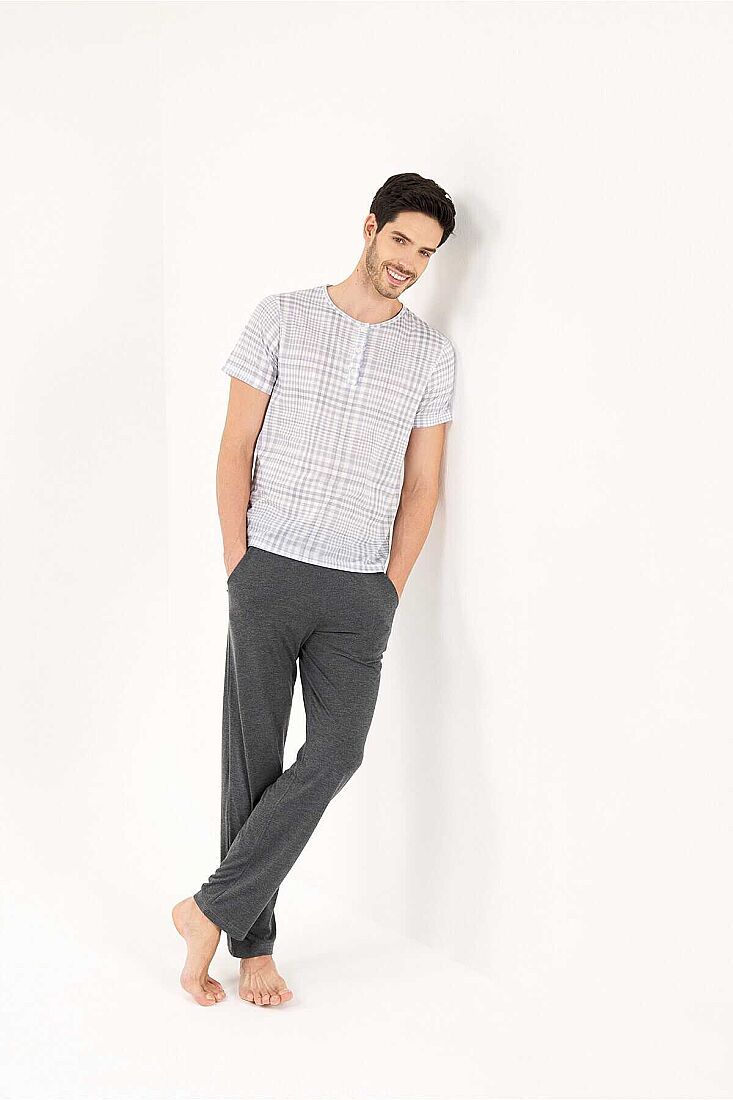 ANTRASİT VİSKON 3'LÜ ERKEK PİJAMA TAKIMI - 1