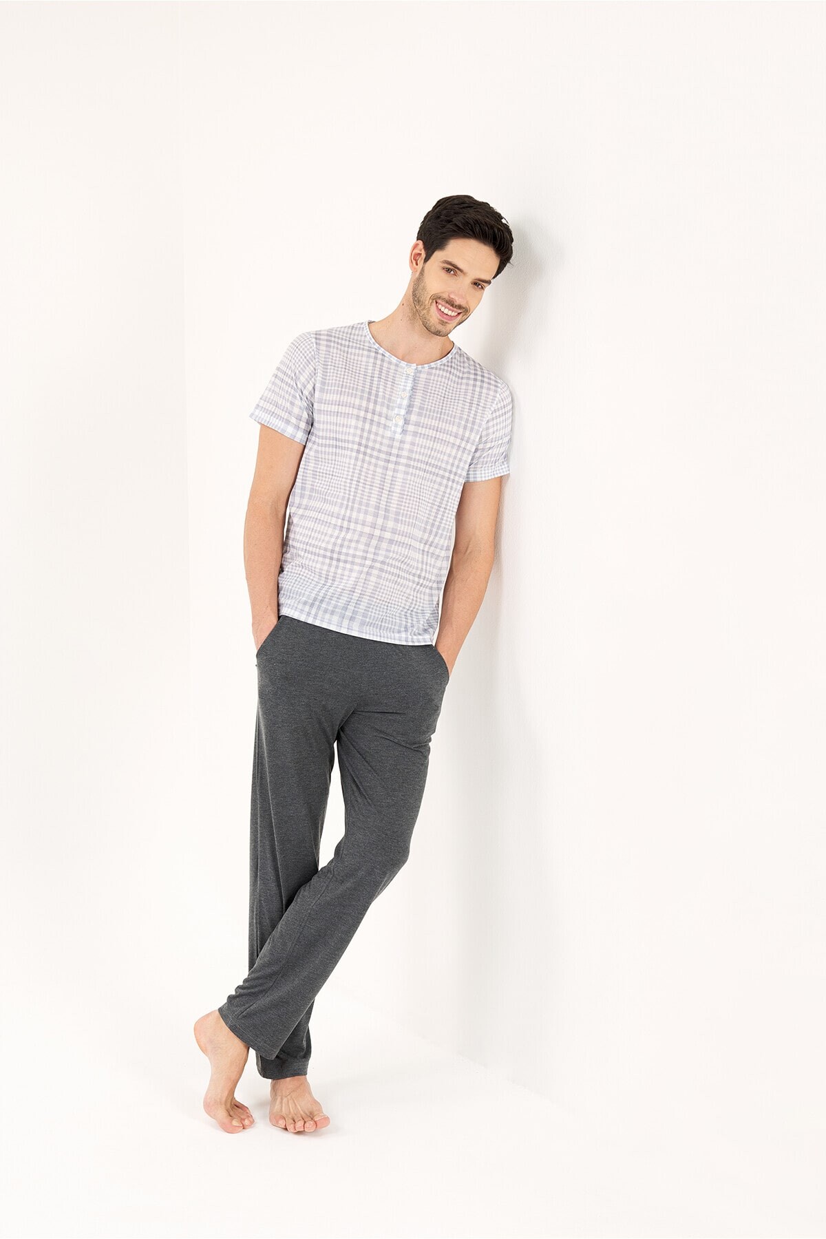  - ANTRASİT VİSKON 3'LÜ ERKEK PİJAMA TAKIMI