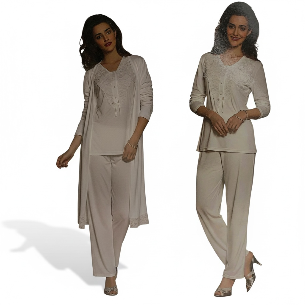 Yeni İnci - Kadın Pijama Viskon 3'lü Takım