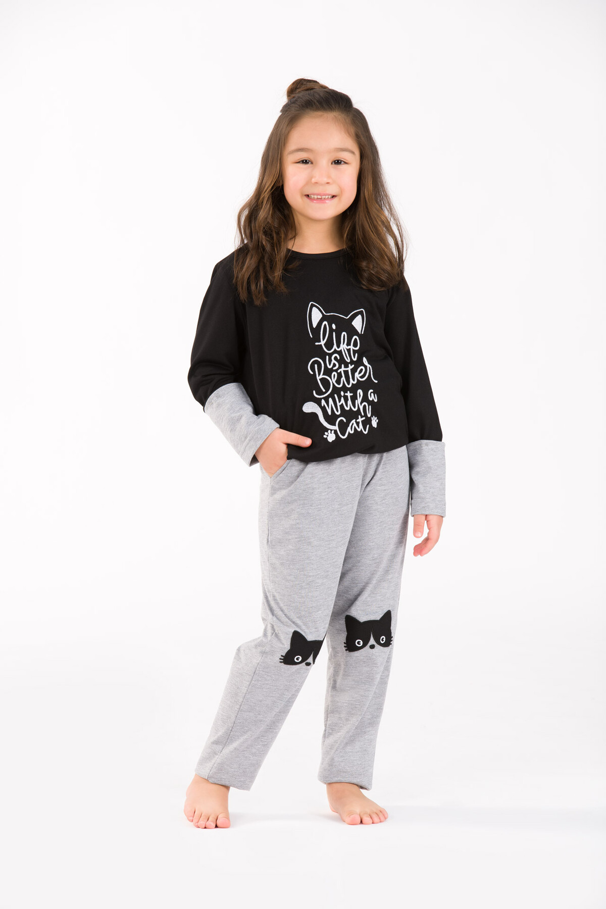 Kız Çocuk 2'li Viskon Pijama Takımı - Thumbnail