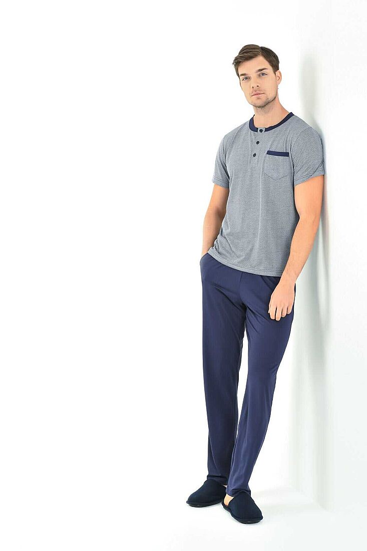 LACİVERT DESENLİ ERKEK PİJAMA TAKIMI - 5