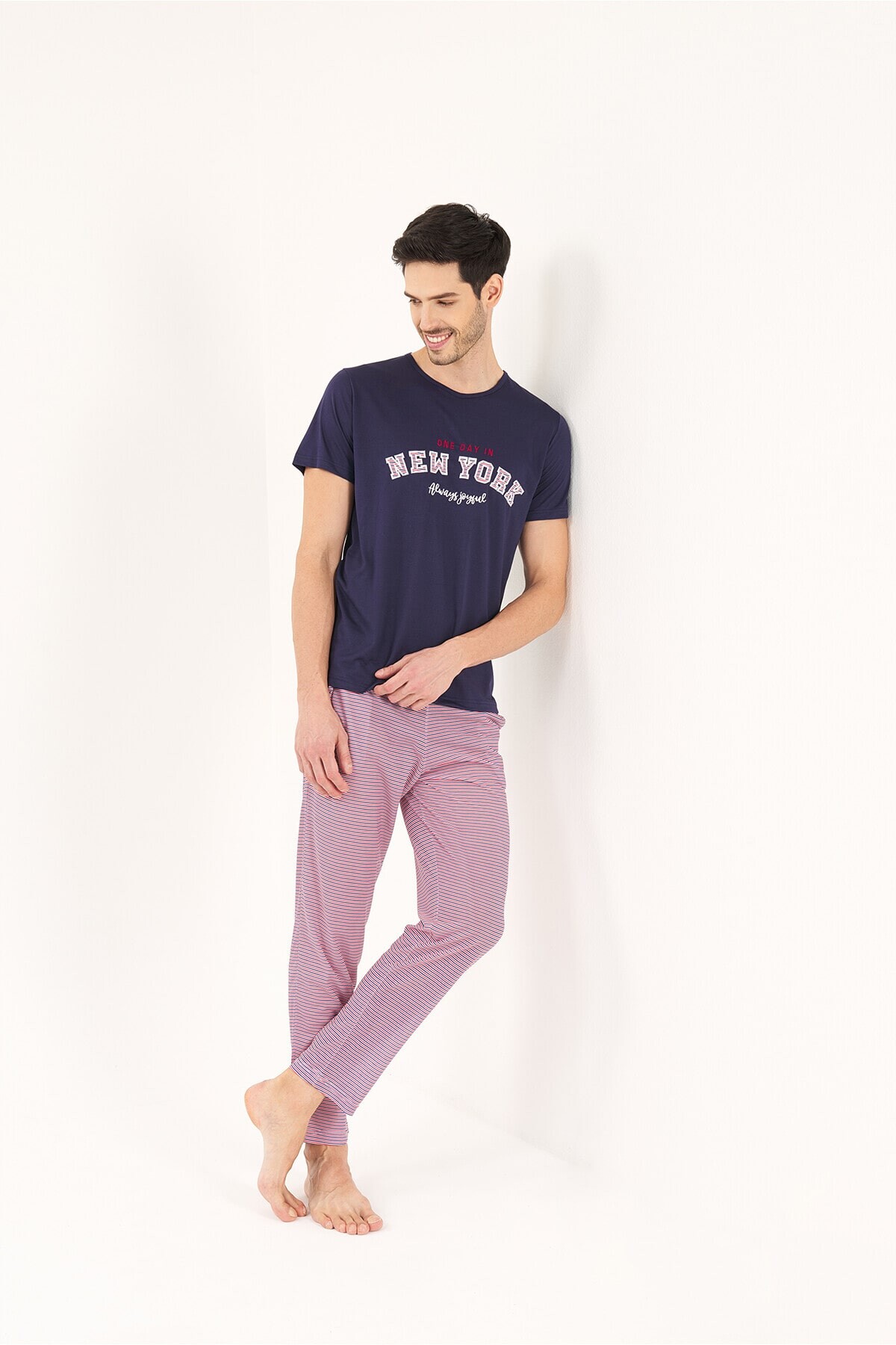 Yeni İnci - LACİVERT VİSKON 2'Lİ ERKEK PİJAMA TAKIMI (1)