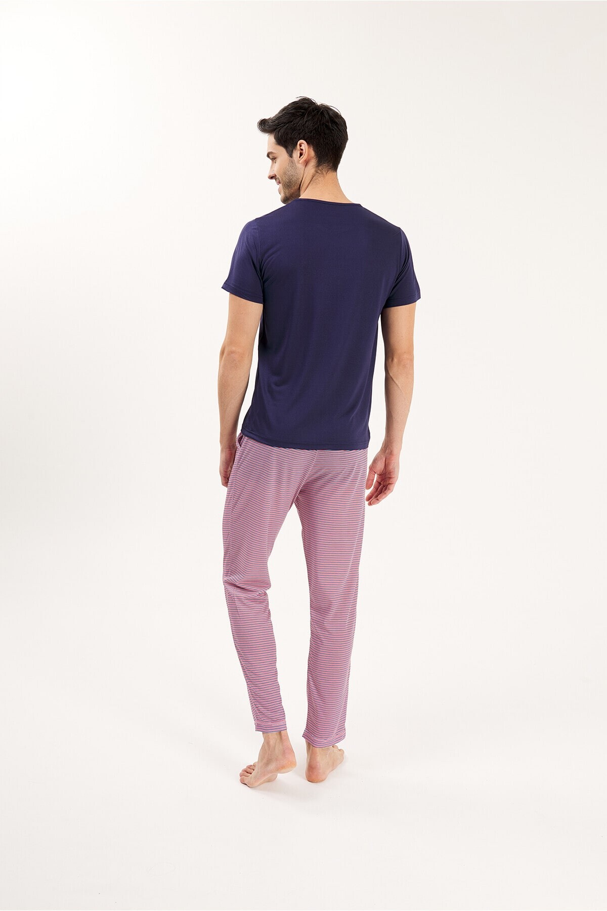  - LACİVERT VİSKON 2'Lİ ERKEK PİJAMA TAKIMI