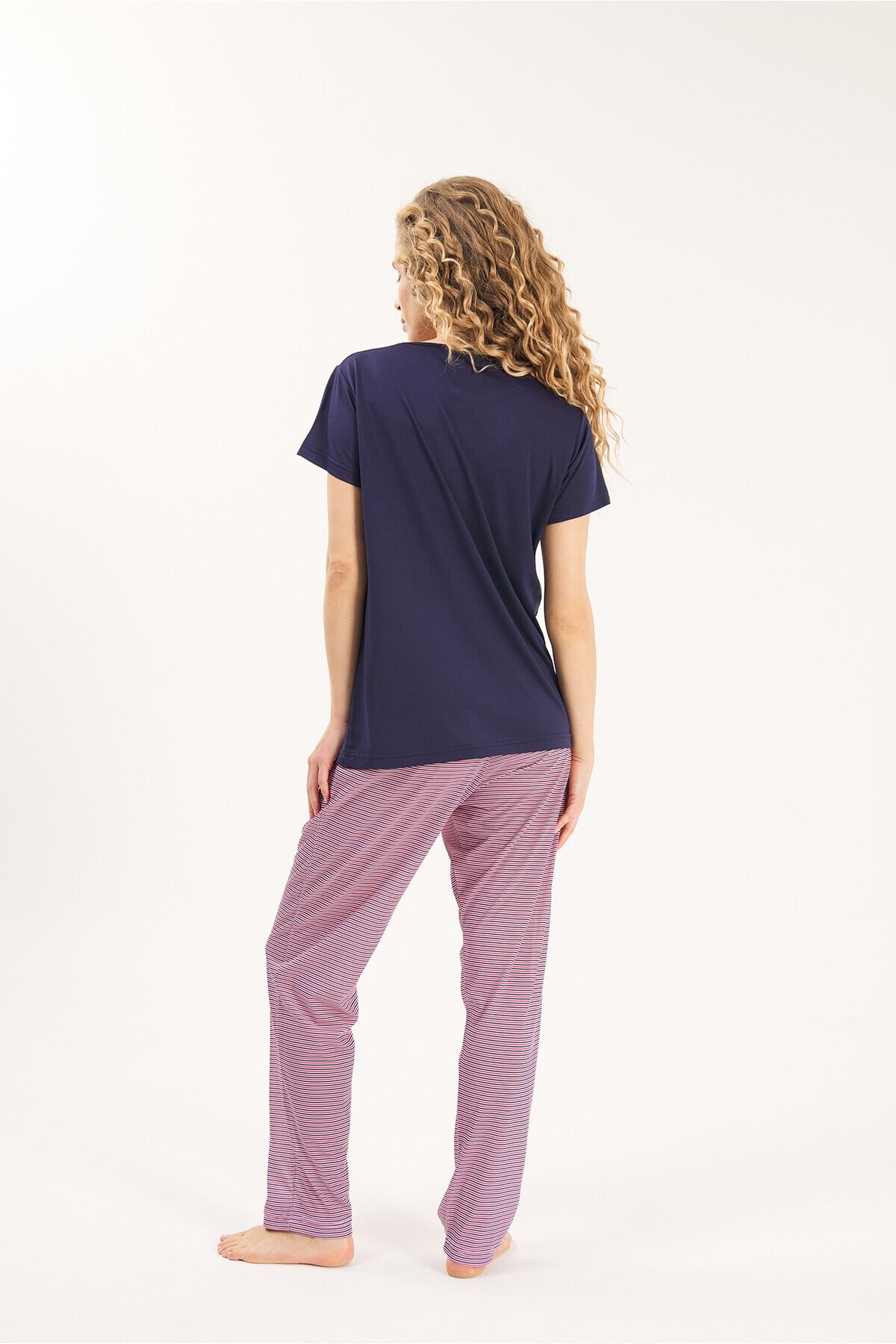 LACİVERT VİSKON 2'Lİ KADIN PİJAMA TAKIMI - Thumbnail