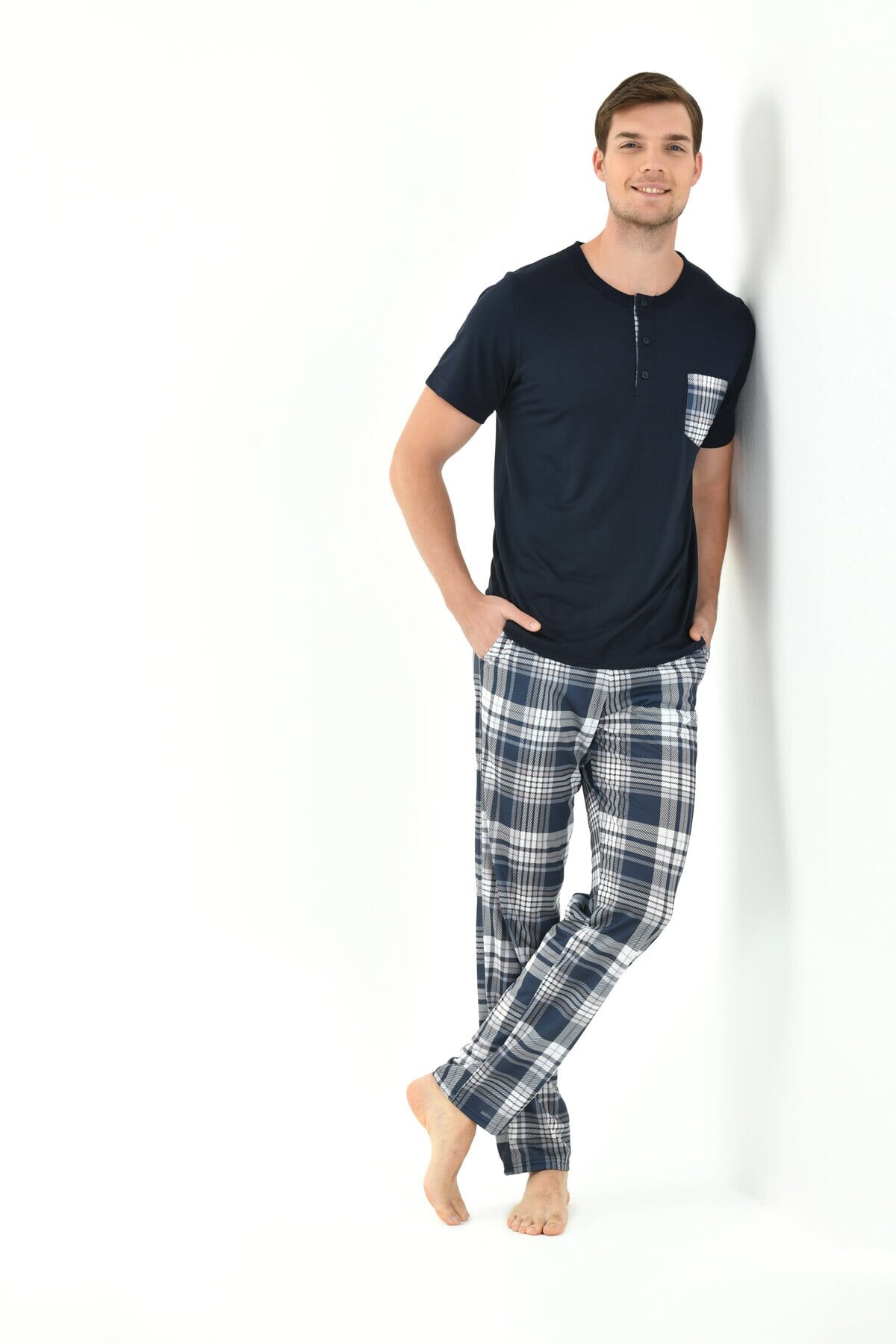 Yeni İnci - LACİVERT VİSKON ERKEK PİJAMA TAKIMI
