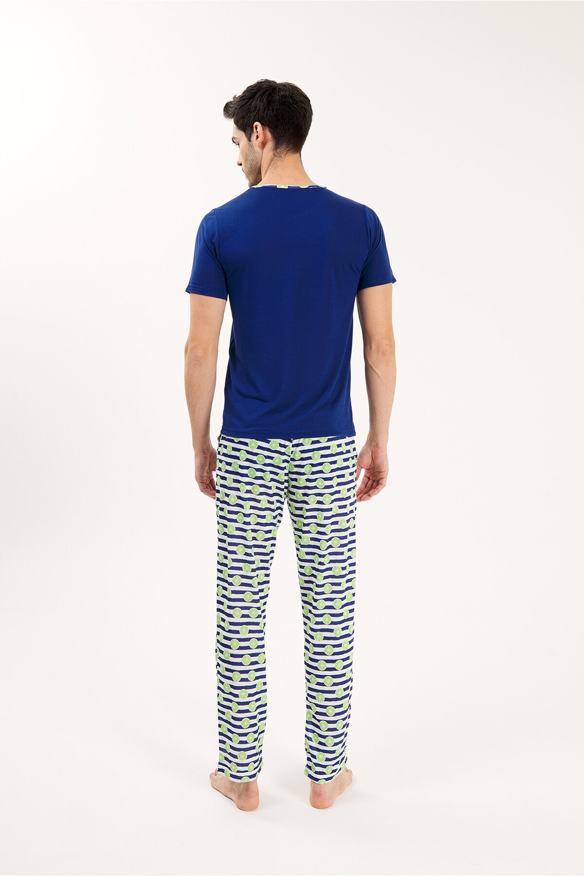  - LACİVERT VİSKON YUVARLAK YAKA ERKEK PİJAMA TAKIMI