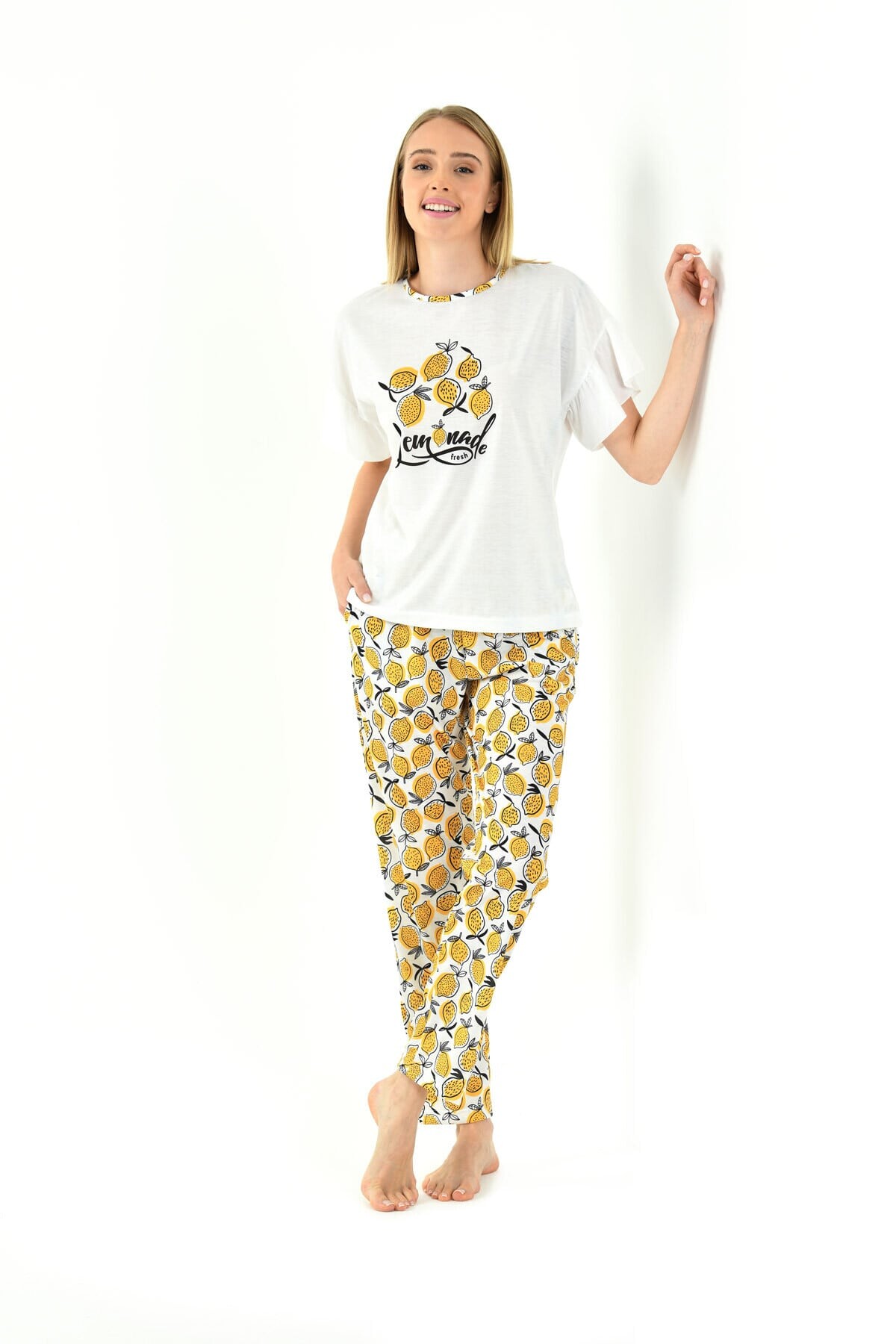 Yeni İnci - LİMON DESENLİ KADIN PİJAMA TAKIMI (1)
