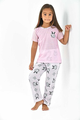 PANDA BASKILI KIZ ÇOCUK PİJAMA TAKIMI - 4
