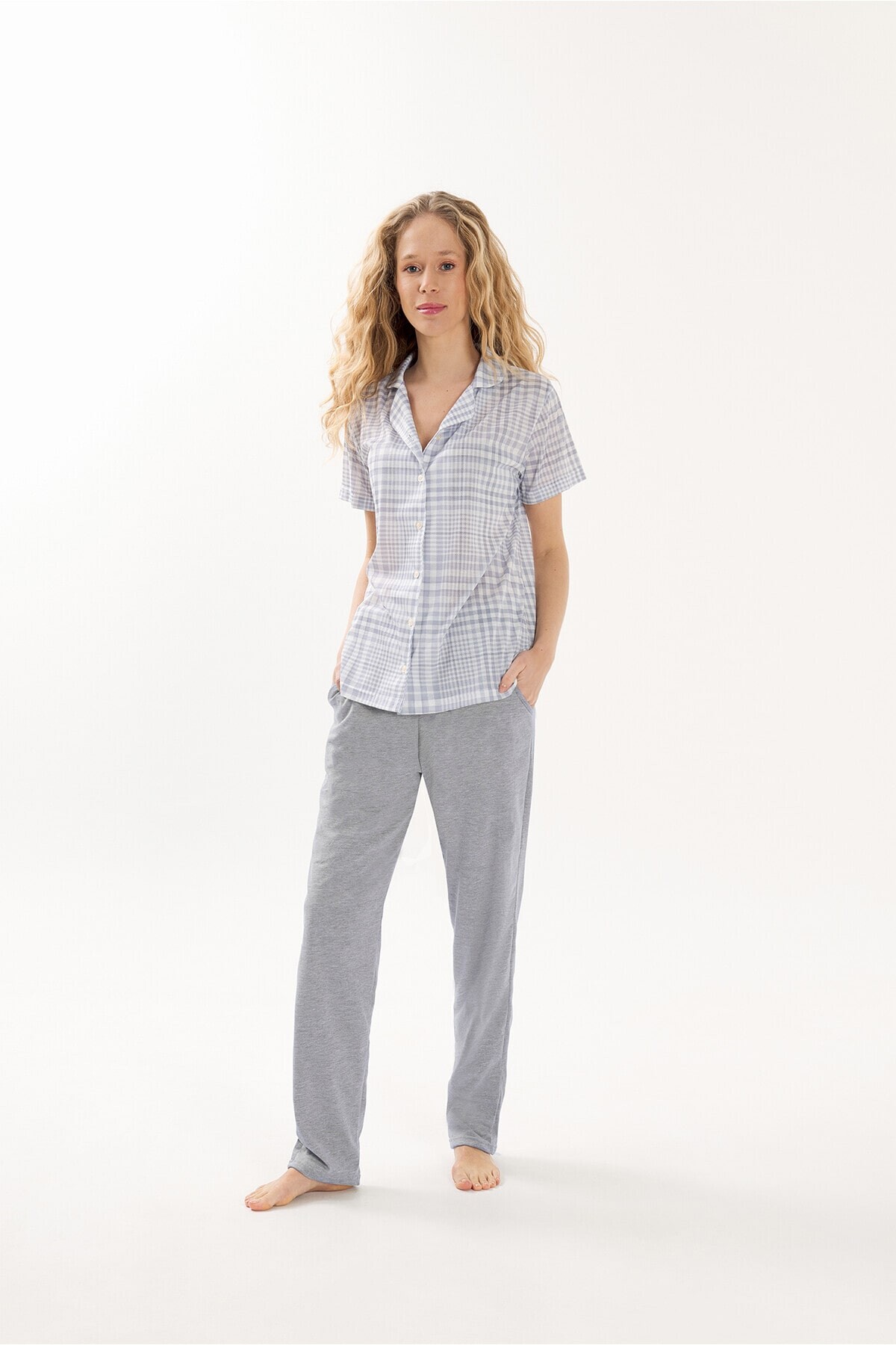 Yeni İnci - VİSKON 2'Lİ KADIN GRİ PİJAMA TAKIMI