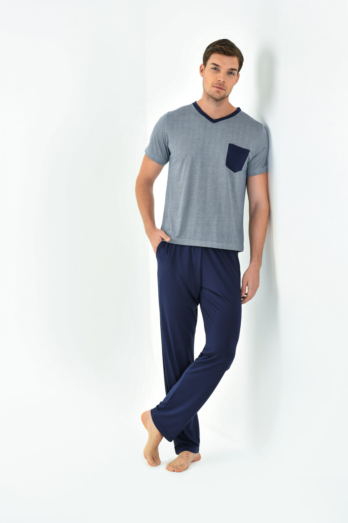 Yeni İnci - VİSKON LACİVERT ERKEK PİJAMA TAKIMI (1)