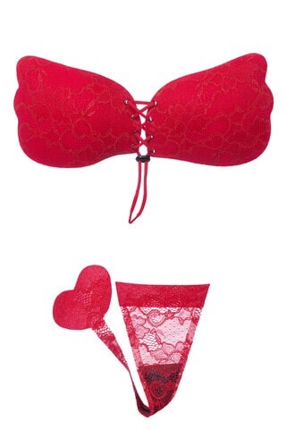 Yeni İnci - Dantelli Yapışkanlı Sütyen & Görünmez String (1)