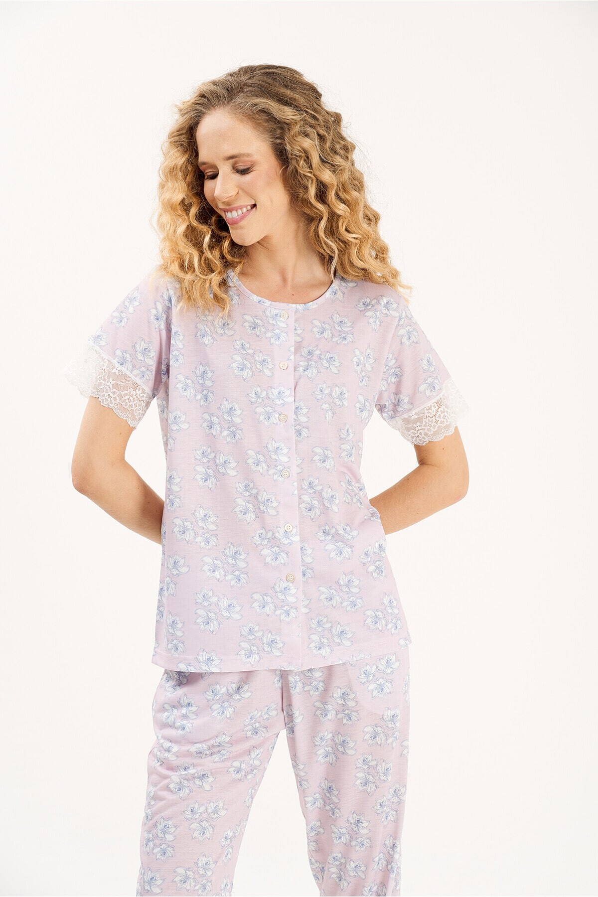 Yeni İnci - YUVARLAK YAKA DANTEL DETAY KADIN PİJAMA TAKIMI